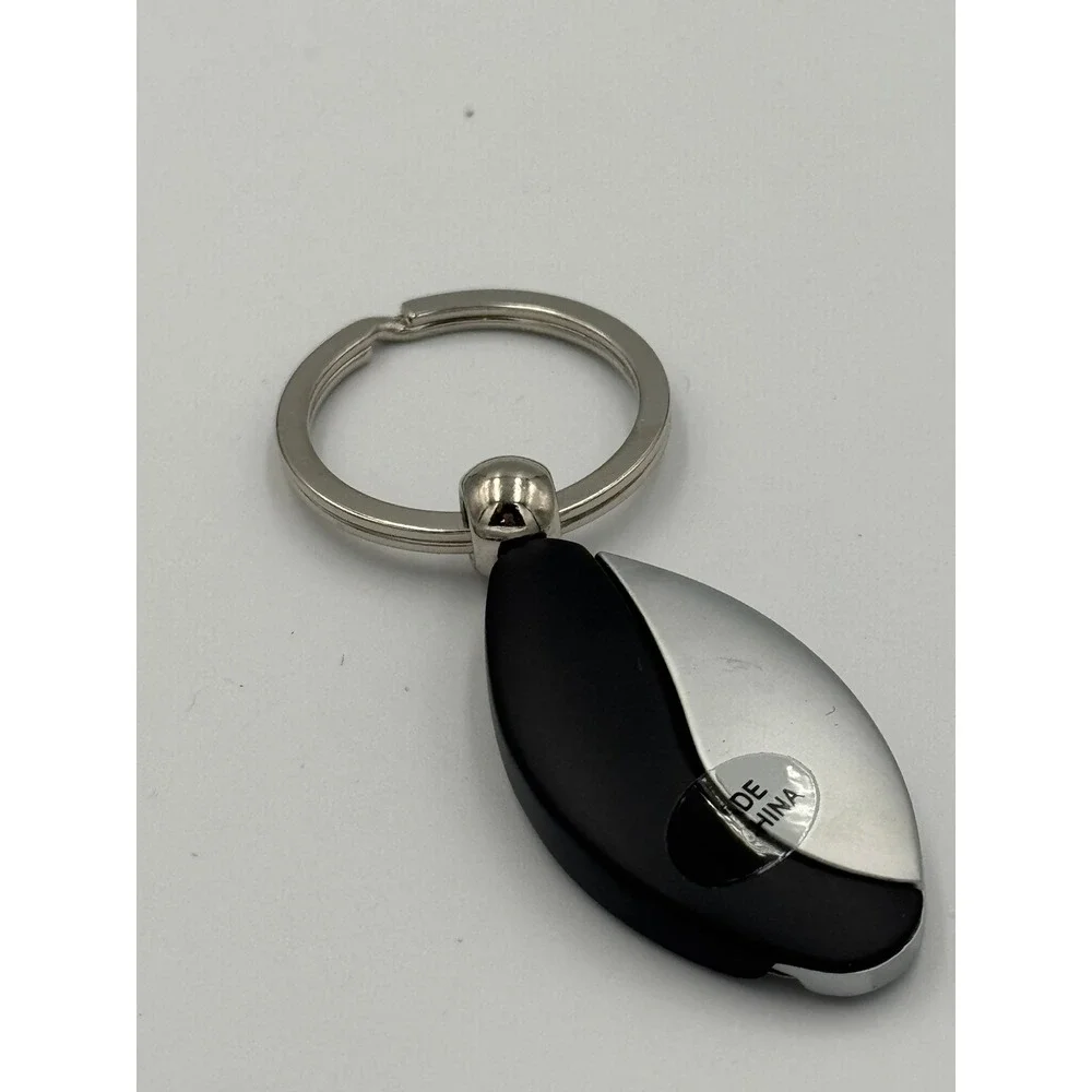 Modern Two Tone Teardrop‎ Keychain Black Silver Tone Metal Minimalist Fob Mirror